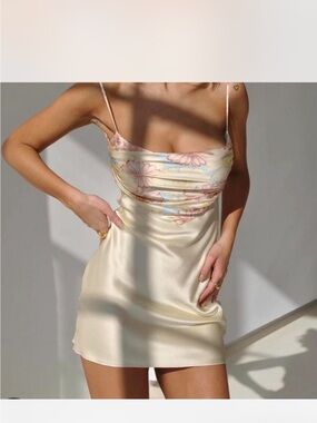 Mirror Palais Satin Slip Dress in Pale Yellow